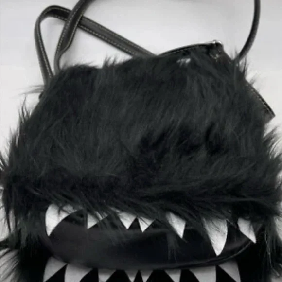 Furcore Plush Purse Black Faux‎ Fur Creature Eyes Grunge Kawaii Horror Monster - Picture 11 of 12